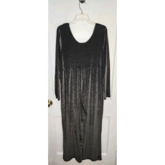 Vtg Victoria's Secret 90's Gray Black Velvet Jumpsuit Scoop Neck Wide Leg Velour - Picture 2 of 5